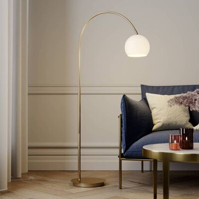Booglamp - vloerlamp Cynthia Lindby, messing / goud, Woon-/ Eetkamer, Glas, Modern, booglamp Booglamp - vloerlamp Cynthia Lindby, messing / goud, Woon-/ Eetkamer, Glas, Modern, booglamp