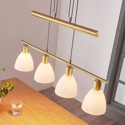 Hanglamp Simeon Lindby, dimbaar, messing / goud, Woon-/ Eetkamer, Glas, Modern, hanglamp Hanglamp Simeon Lindby, dimbaar, messing / goud, Woon-/ Eetkamer, Glas, Modern, hanglamp