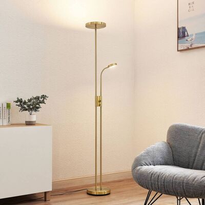LED-uplighter vloerlamp Seppa Lindby, dimbaar, messing / goud, Woon-/ Eetkamer, metaal, Modern, LED vloerlamp LED-uplighter vloerlamp Seppa Lindby, dimbaar, messing / goud, Woon-/ Eetkamer, metaal, Modern, LED vloerlamp