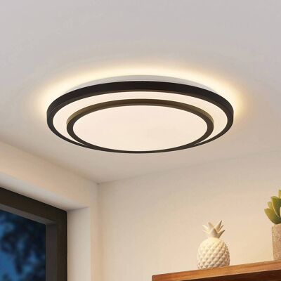 LED-plafondlamp Essina Lindby, dimbaar, zwart, Woon-/ Eetkamer, metaal, Modern, LED plafondlamp LED-plafondlamp Essina Lindby, dimbaar, zwart, Woon-/ Eetkamer, metaal, Modern, LED plafondlamp