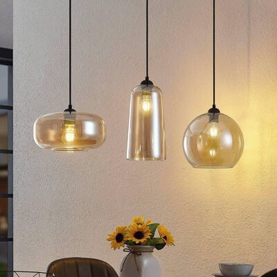Glazen hanglamp Wilja Lucande, dimbaar, crème / amber, Woon-/ Eetkamer, Glas, Vintage, hanglamp Glazen hanglamp Wilja Lucande, dimbaar, crème / amber, Woon-/ Eetkamer, Glas, Vintage, hanglamp