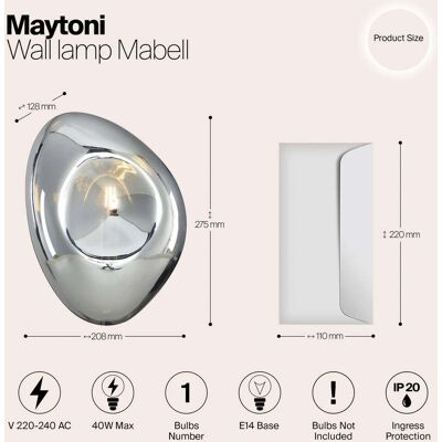 Maytoni Wandlamp Mabell, dimbaar, chroom / zilver, Woon-/ Eetkamer, Glas, Modern, wandlamp Maytoni Wandlamp Mabell, dimbaar, chroom / zilver, Woon-/ Eetkamer, Glas, Modern, wandlamp