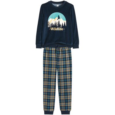 LA REDOUTE COLLECTIONS Pyjama in fluweel en flanel, bergmotief en ruiten LA REDOUTE COLLECTIONS Pyjama in fluweel en flanel, bergmotief en ruiten