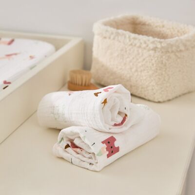 LA REDOUTE INTERIEURS Set van 4 bedrukte luiers in tetra, CHATEAU LICORNE LA REDOUTE INTERIEURS Set van 4 bedrukte luiers in tetra, CHATEAU LICORNE