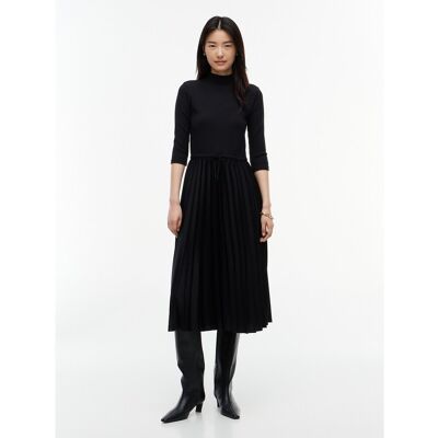 TOMMY HILFIGER Midi-jurk met opstaande kraag, plooien en 3/4-mouwen TOMMY HILFIGER Midi-jurk met opstaande kraag, plooien en 3/4-mouwen