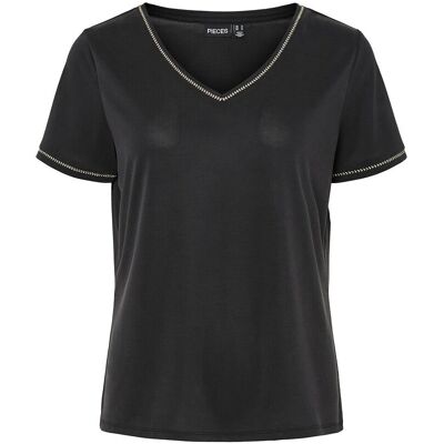 PIECES T-shirt met korte mouwen en V-hals met zilverkleurige details PIECES T-shirt met korte mouwen en V-hals met zilverkleurige details