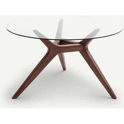 AM.PM Ronde tafel diameter 130 glas en notenhout, Maricielo AM.PM Ronde tafel diameter 130 glas en notenhout, Maricielo