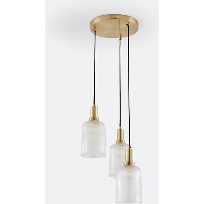 LA REDOUTE INTERIEURS Hanglamp in messing en geribbeld glas, Bogota LA REDOUTE INTERIEURS Hanglamp in messing en geribbeld glas, Bogota