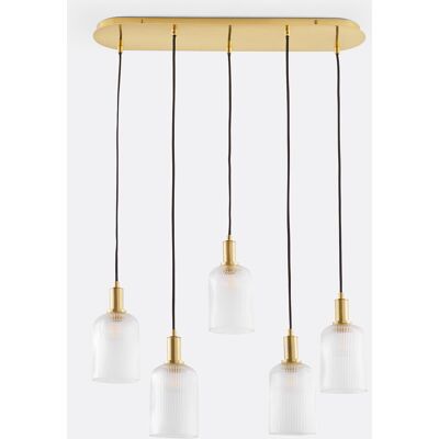 LA REDOUTE INTERIEURS Hanglamp in messing en geribbeld glas, Bogota LA REDOUTE INTERIEURS Hanglamp in messing en geribbeld glas, Bogota