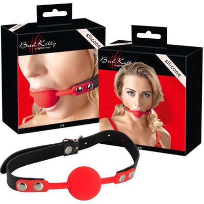 Bad Kitty - silicone ballgag - kunstleren band - rood Bad Kitty - silicone ballgag - kunstleren band - rood