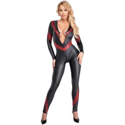 Cottelli - catsuit met rits - lederlook - zwart - L Cottelli - catsuit met rits - lederlook - zwart - L