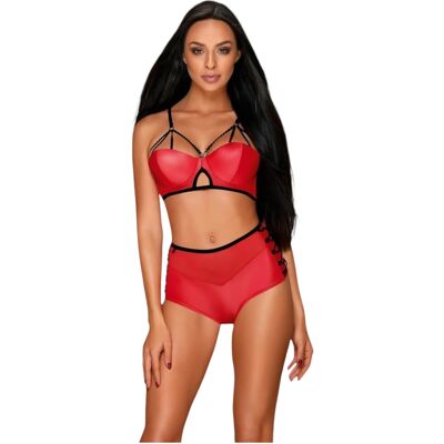 Obsessive Leatheria - leren look bh-set (rood) - S/M Obsessive Leatheria - leren look bh-set (rood) - S/M