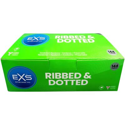 EXS Ribbed, Dotted and Flared - geribbelde en gestippelde condooms (144 stuks) EXS Ribbed, Dotted and Flared - geribbelde en gestippelde condooms (144 stuks)