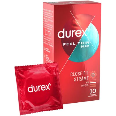 Durex Feel Thin Slim - condooms - ultra dun échte gevoel - 10 stuks Durex Feel Thin Slim - condooms - ultra dun échte gevoel - 10 stuks