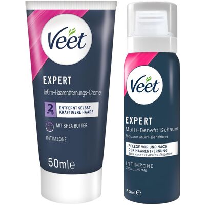 Veet - intieme ontharingscrème en hydraterende mousse voor vrouwen (2×50 ml) Veet - intieme ontharingscrème en hydraterende mousse voor vrouwen (2×50 ml)