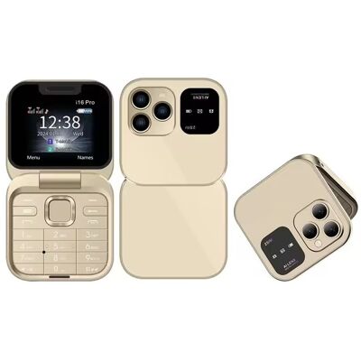 SERVO I16 Pro Mini Vouwbare Telefoon - 1.77 inch HD Scherm - Dual SIM - 1000mAh Batterij - Goud SERVO I16 Pro Mini Vouwbare Telefoon - 1.77 inch HD Scherm - Dual SIM - 1000mAh Batterij - Goud