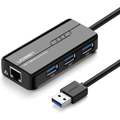 UGREEN USB 3.0 Hub met 3 Poorten en Ethernet Poort - 1000Mbps Data Overdracht Splitter UGREEN USB 3.0 Hub met 3 Poorten en Ethernet Poort - 1000Mbps Data Overdracht Splitter