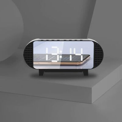 VITOG Digitale LED Klok met Luidspreker - Wekker Spiegel Alarm Telefoonhouder Snooze Helderheid Aanpassing Zwart VITOG Digitale LED Klok met Luidspreker - Wekker Spiegel Alarm Telefoonhouder Snooze Helderheid Aanpassing Zwart