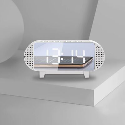 VITOG Digitale LED Klok met Luidspreker - Wekker Spiegel Alarm Telefoonhouder Snooze Helderheid Aanpassing Wit VITOG Digitale LED Klok met Luidspreker - Wekker Spiegel Alarm Telefoonhouder Snooze Helderheid Aanpassing Wit