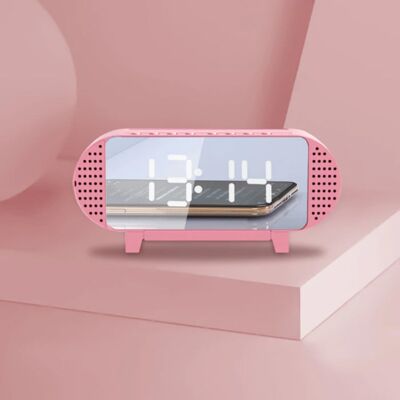 VITOG Digitale LED Klok met Luidspreker - Wekker Spiegel Alarm Telefoonhouder Snooze Helderheid Aanpassing Roze VITOG Digitale LED Klok met Luidspreker - Wekker Spiegel Alarm Telefoonhouder Snooze Helderheid Aanpassing Roze