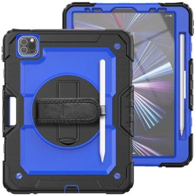 R-JUST Armor Hoesje voor iPad Pro 12.9" (2021) met Kickstand / Polsband / Pennenhouder - Heavy Duty Cover Case Donkerblauw R-JUST Armor Hoesje voor iPad Pro 12.9" (2021) met Kickstand / Polsband / Pennenhouder - Heavy Duty Cover Case Donkerblauw