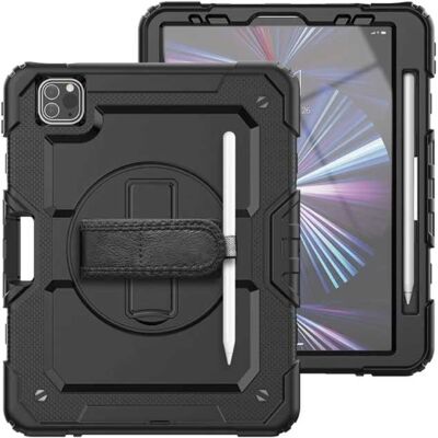 R-JUST Armor Hoesje voor iPad Pro 12.9" (2018) met Kickstand / Polsband / Pennenhouder - Heavy Duty Cover Case Zwart R-JUST Armor Hoesje voor iPad Pro 12.9" (2018) met Kickstand / Polsband / Pennenhouder - Heavy Duty Cover Case Zwart