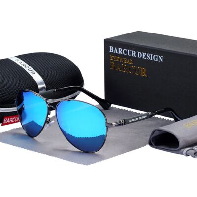 Barcur Spiegel Zonnebril - Titanium Legering Pilotenbril met UV400 en Polarisatie Filter voor Mannen en Vrouwen - Blauw Barcur Spiegel Zonnebril - Titanium Legering Pilotenbril met UV400 en Polarisatie Filter voor Mannen en Vrouwen - Blauw