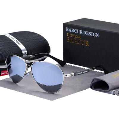 Barcur Spiegel Zonnebril - Titanium Legering Pilotenbril met UV400 en Polarisatie Filter voor Mannen en Vrouwen - Zilver Barcur Spiegel Zonnebril - Titanium Legering Pilotenbril met UV400 en Polarisatie Filter voor Mannen en Vrouwen - Zilver