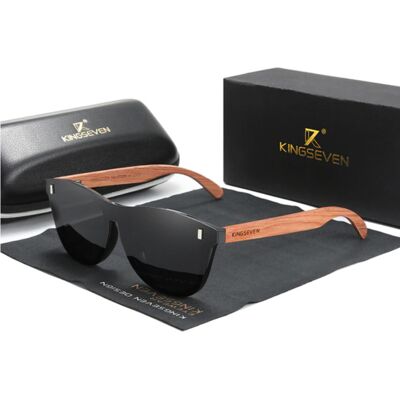 Kingseven Luxe Zonnebril met Houten Montuur - UV400 en Polarisatie Filter voor Vrouwen - Zwart Kingseven Luxe Zonnebril met Houten Montuur - UV400 en Polarisatie Filter voor Vrouwen - Zwart
