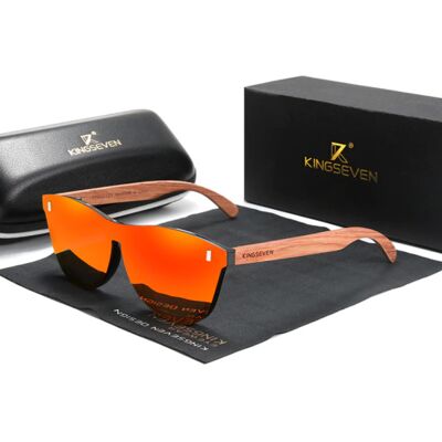 Kingseven Luxe Zonnebril met Houten Montuur - UV400 en Polarisatie Filter voor Vrouwen - Oranje Kingseven Luxe Zonnebril met Houten Montuur - UV400 en Polarisatie Filter voor Vrouwen - Oranje