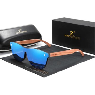 Kingseven Luxe Zonnebril met Houten Montuur - UV400 en Polarisatie Filter voor Vrouwen - Blauw Kingseven Luxe Zonnebril met Houten Montuur - UV400 en Polarisatie Filter voor Vrouwen - Blauw