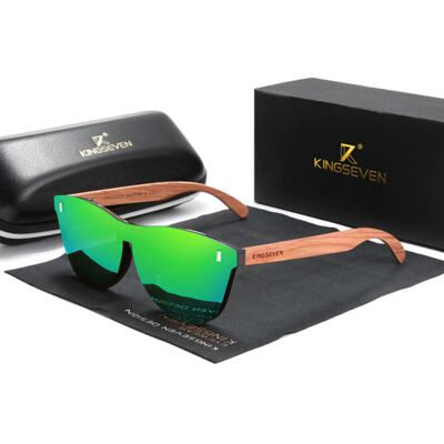 Kingseven Luxe Zonnebril met Houten Montuur - UV400 en Polarisatie Filter voor Vrouwen - Groen Kingseven Luxe Zonnebril met Houten Montuur - UV400 en Polarisatie Filter voor Vrouwen - Groen