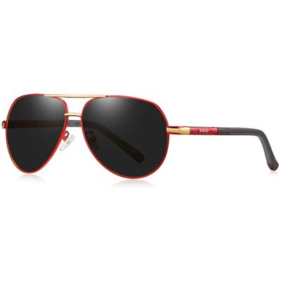 Barcur Vintage Shades Zonnebril - Roestvrij Staal Legering Pilotenbril met UV400 en Polarisatie Filter voor Mannen - Zwart-Rood Barcur Vintage Shades Zonnebril - Roestvrij Staal Legering Pilotenbril met UV400 en Polarisatie Filter voor Mannen - Zwart-Rood