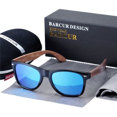 Barcur Zonnebril Walnoot Hout - UV400 en Polarisatie Filter voor Mannen en Vrouwen - Blauw Barcur Zonnebril Walnoot Hout - UV400 en Polarisatie Filter voor Mannen en Vrouwen - Blauw
