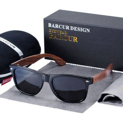 Barcur Zonnebril Walnoot Hout - UV400 en Polarisatie Filter voor Mannen en Vrouwen - Zwart Barcur Zonnebril Walnoot Hout - UV400 en Polarisatie Filter voor Mannen en Vrouwen - Zwart