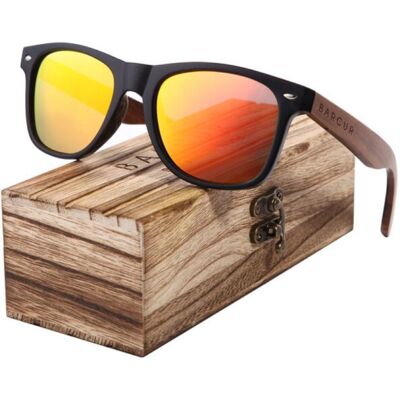 Barcur Zonnebril Walnoot met Houten Kistje - UV400 en Polarisatie Filter voor Mannen en Vrouwen - Oranje Barcur Zonnebril Walnoot met Houten Kistje - UV400 en Polarisatie Filter voor Mannen en Vrouwen - Oranje