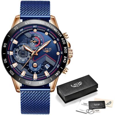 Lige Quartz Horloge - Anoloog Luxe Uurwerk voor Heren - Roestvrij staal - Blauw-Zwart Lige Quartz Horloge - Anoloog Luxe Uurwerk voor Heren - Roestvrij staal - Blauw-Zwart