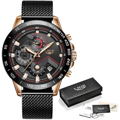Lige Quartz Horloge - Anoloog Luxe Uurwerk voor Heren - Roestvrij staal - Zwart-Goud Lige Quartz Horloge - Anoloog Luxe Uurwerk voor Heren - Roestvrij staal - Zwart-Goud