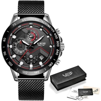 Lige Quartz Horloge - Anoloog Luxe Uurwerk voor Heren - Roestvrij staal - Zwart Lige Quartz Horloge - Anoloog Luxe Uurwerk voor Heren - Roestvrij staal - Zwart