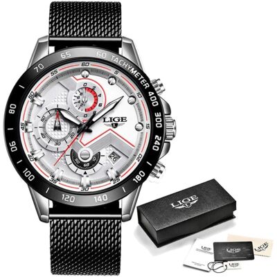 Lige Quartz Horloge - Anoloog Luxe Uurwerk voor Heren - Roestvrij staal - Zwart-Wit Lige Quartz Horloge - Anoloog Luxe Uurwerk voor Heren - Roestvrij staal - Zwart-Wit