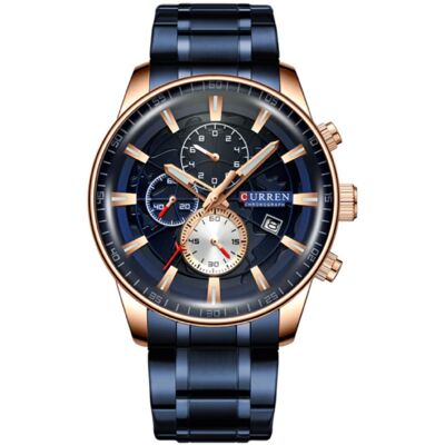 Curren Staal Luxe Horloge - Bandje Analoog Kwarts Roestvrij Uurwerk voor Heren - Blauw Curren Staal Luxe Horloge - Bandje Analoog Kwarts Roestvrij Uurwerk voor Heren - Blauw