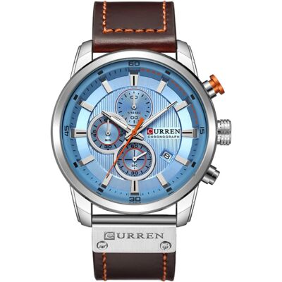 Curren Heren Horloge met Leren Bandje - Anoloog Luxe Kwarts Uurwerk voor Mannen - Roestvrij staal - Bruin-Zilver Curren Heren Horloge met Leren Bandje - Anoloog Luxe Kwarts Uurwerk voor Mannen - Roestvrij staal - Bruin-Zilver