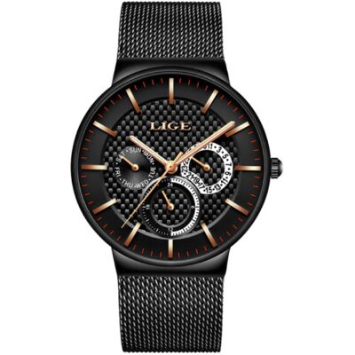 Lige Luxe Horloge Heren - Anoloog Kwarts Uurwerk voor Mannen Zwart-Goud Lige Luxe Horloge Heren - Anoloog Kwarts Uurwerk voor Mannen Zwart-Goud
