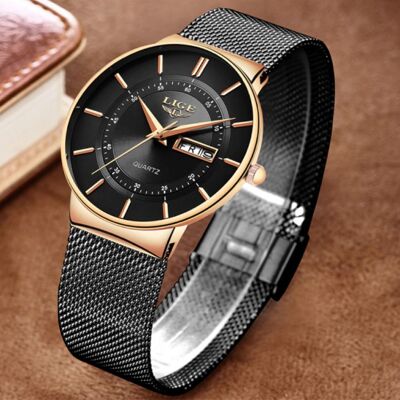 Lige Kwarts Uurwerk Heren - Anoloog Luxe Horloge voor Mannen Zwart-Goud Lige Kwarts Uurwerk Heren - Anoloog Luxe Horloge voor Mannen Zwart-Goud