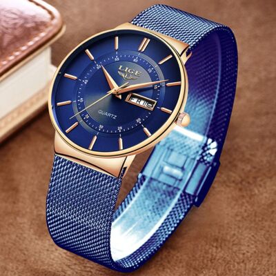 Lige Kwarts Uurwerk Heren - Anoloog Luxe Horloge voor Mannen Blauw-Goud Lige Kwarts Uurwerk Heren - Anoloog Luxe Horloge voor Mannen Blauw-Goud
