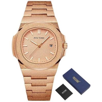 PINTIME Frosted Luxe Horloge voor Heren - Roestvrij Staal Kwarts Uurwerk met Opbergdoosje Rose Gold PINTIME Frosted Luxe Horloge voor Heren - Roestvrij Staal Kwarts Uurwerk met Opbergdoosje Rose Gold