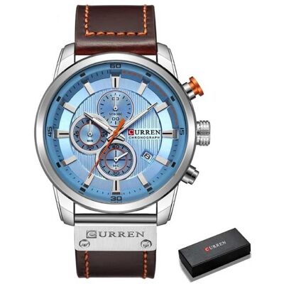Curren Luxe Horloge voor Heren met Leren Band - Kwarts Sport Chronograaf Polshorloge Zilver Blauw Curren Luxe Horloge voor Heren met Leren Band - Kwarts Sport Chronograaf Polshorloge Zilver Blauw