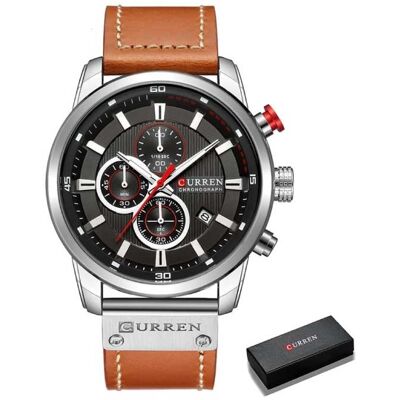 Curren Luxe Horloge voor Heren met Leren Band - Kwarts Sport Chronograaf Polshorloge Zilver Zwart Curren Luxe Horloge voor Heren met Leren Band - Kwarts Sport Chronograaf Polshorloge Zilver Zwart