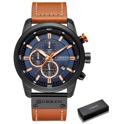 Curren Luxe Horloge voor Heren met Leren Band - Kwarts Sport Chronograaf Polshorloge Zwart Blauw Curren Luxe Horloge voor Heren met Leren Band - Kwarts Sport Chronograaf Polshorloge Zwart Blauw