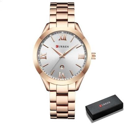 Curren Gouden Luxe Horloge voor Dames - Roestvrij Staal Armband 3 ATM Kwarts Polshorloge Zilver Curren Gouden Luxe Horloge voor Dames - Roestvrij Staal Armband 3 ATM Kwarts Polshorloge Zilver